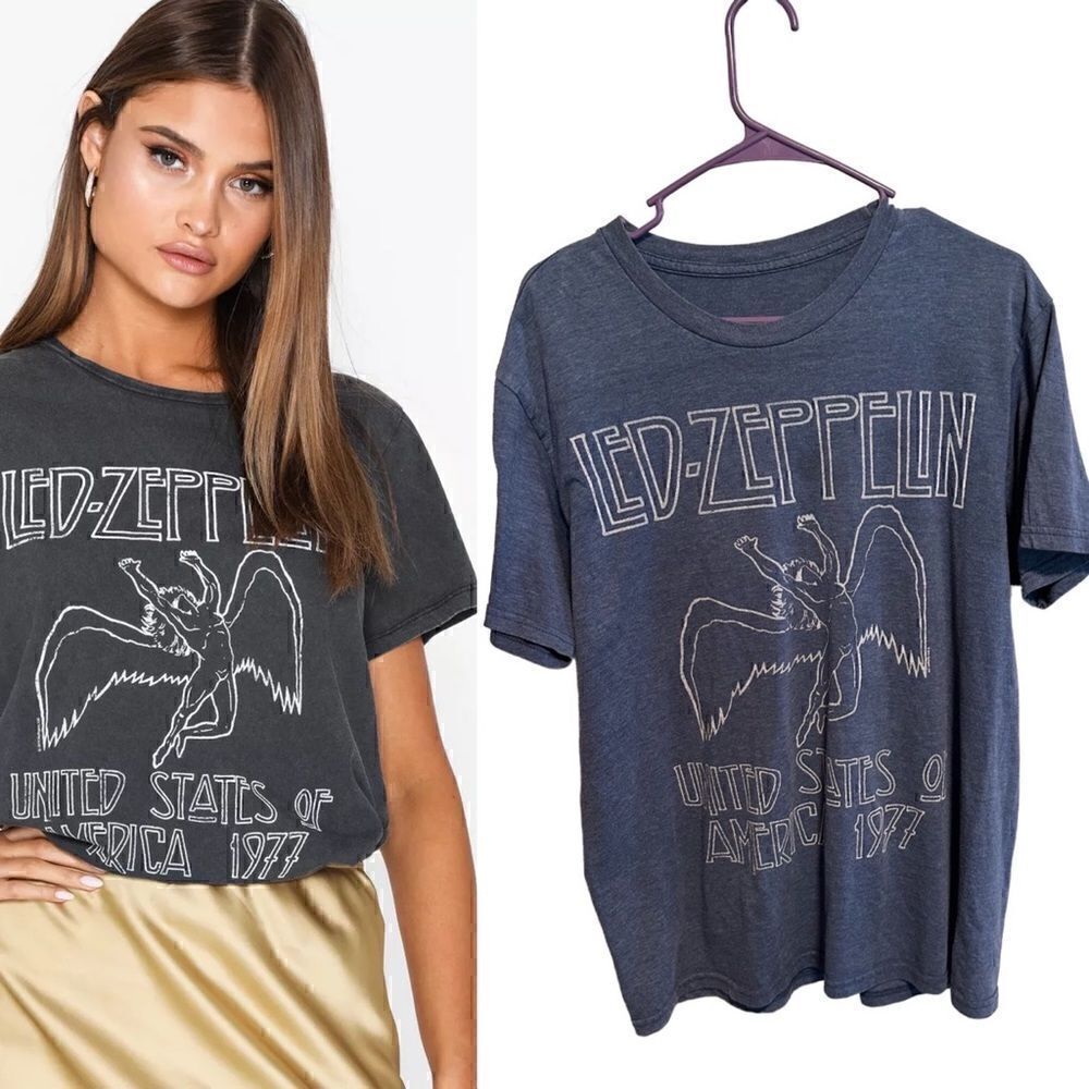 Led Zeppelin- Achilles Last Stand Grey Blue Short Sleeve T-shirt, Size Large